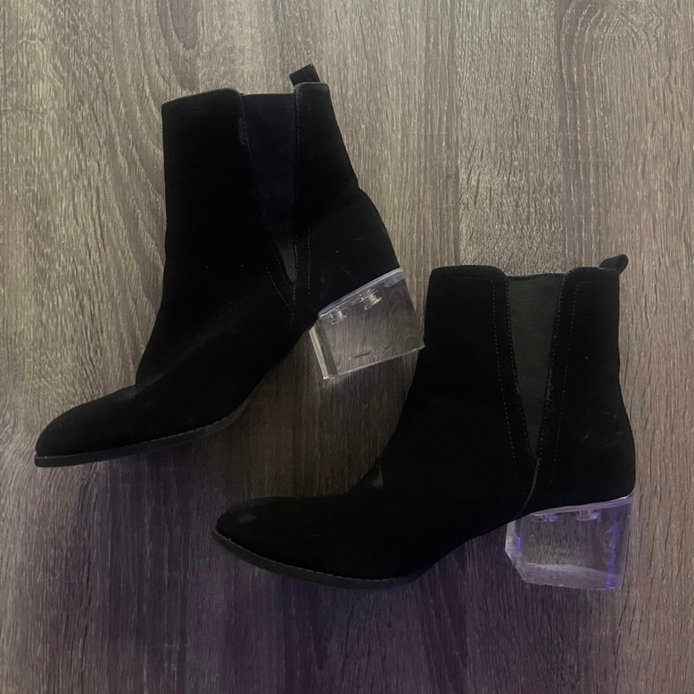 black booties clear heel size 7